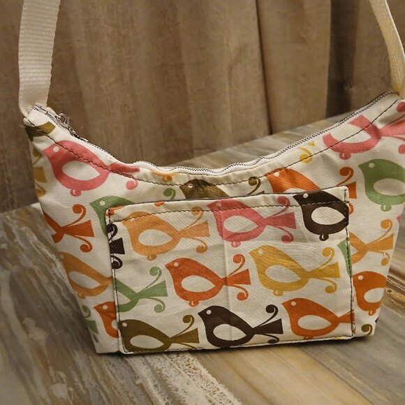 New Birds theme Top handle Shoulder Bag Purse Green Suede Mult Crescent Baguette - Picture 6 of 7